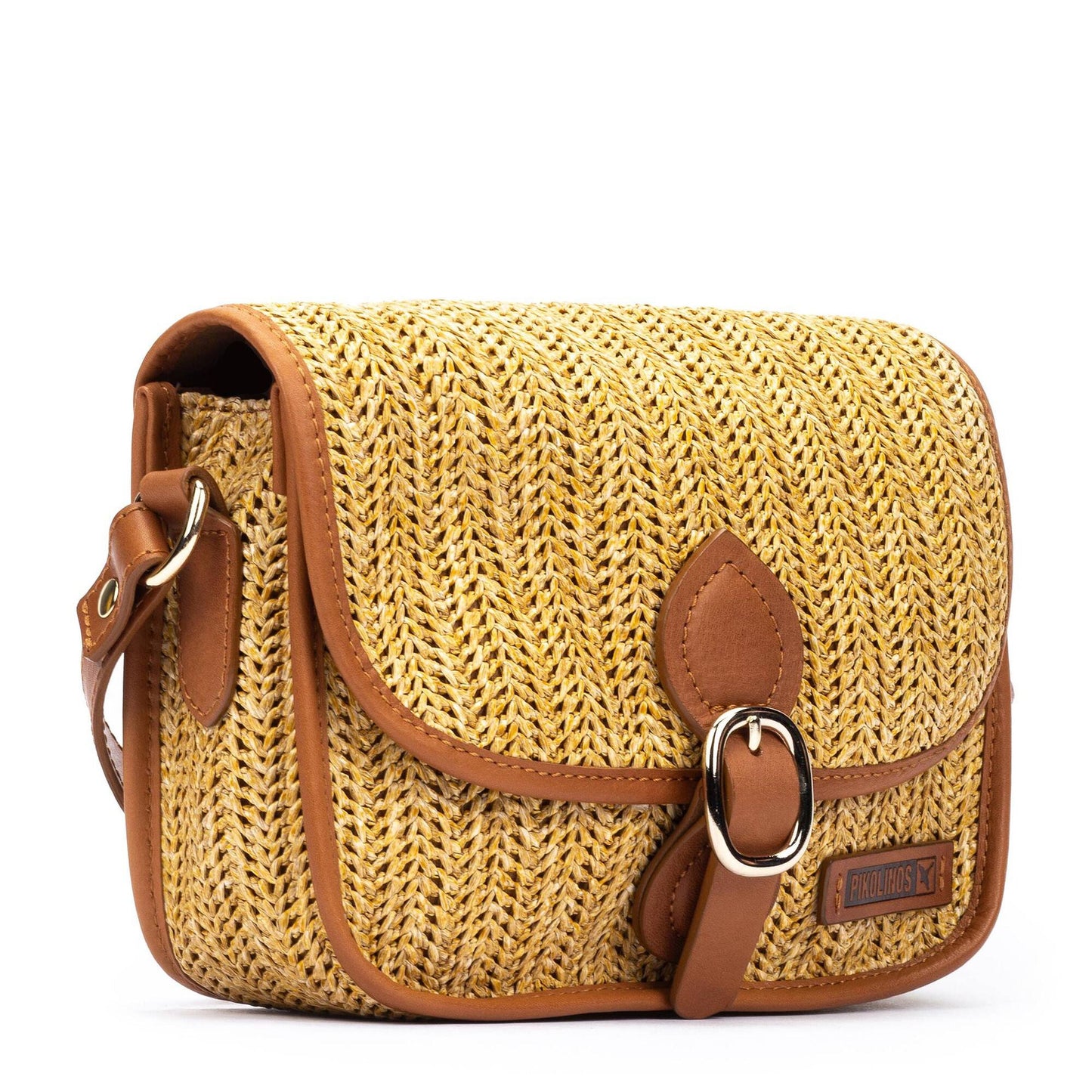 Bolso bandolera de rafia y piel para mujer