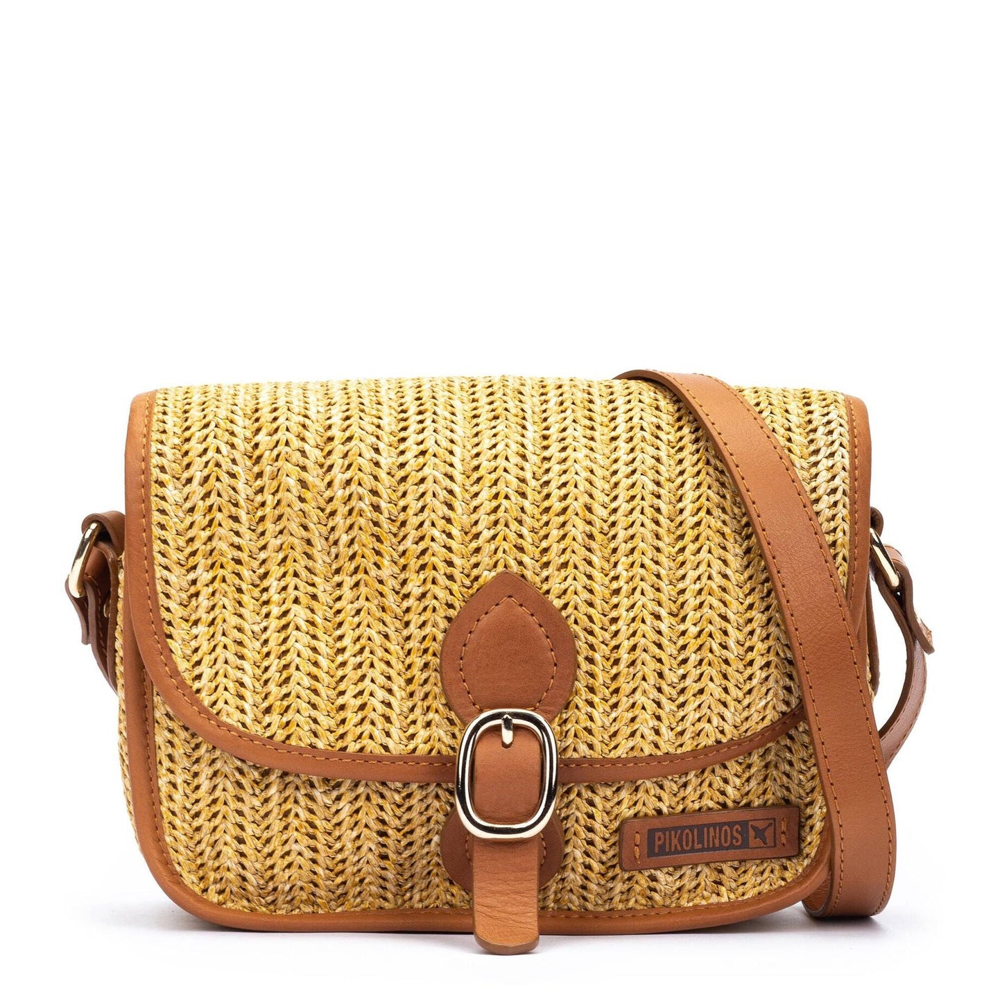 Bolso bandolera de rafia y piel para mujer