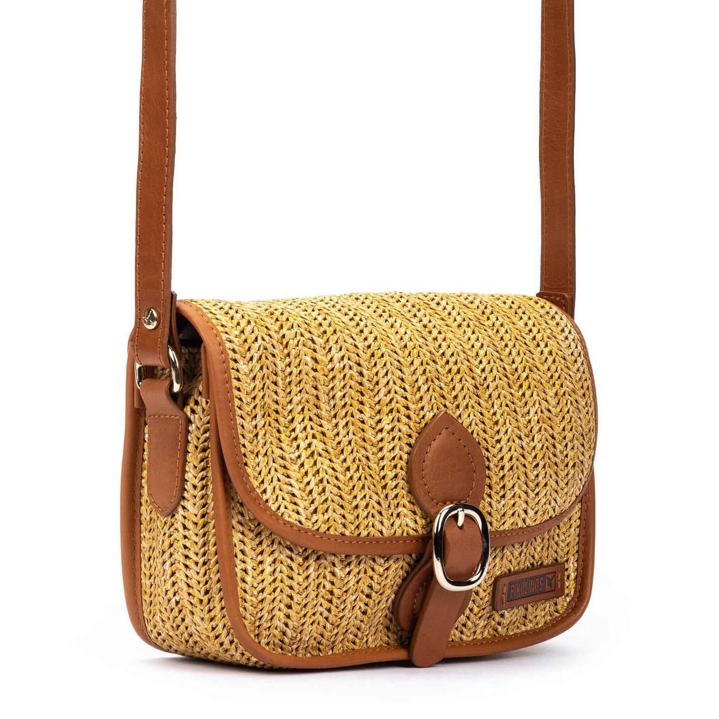 Bolso bandolera de rafia y piel para mujer