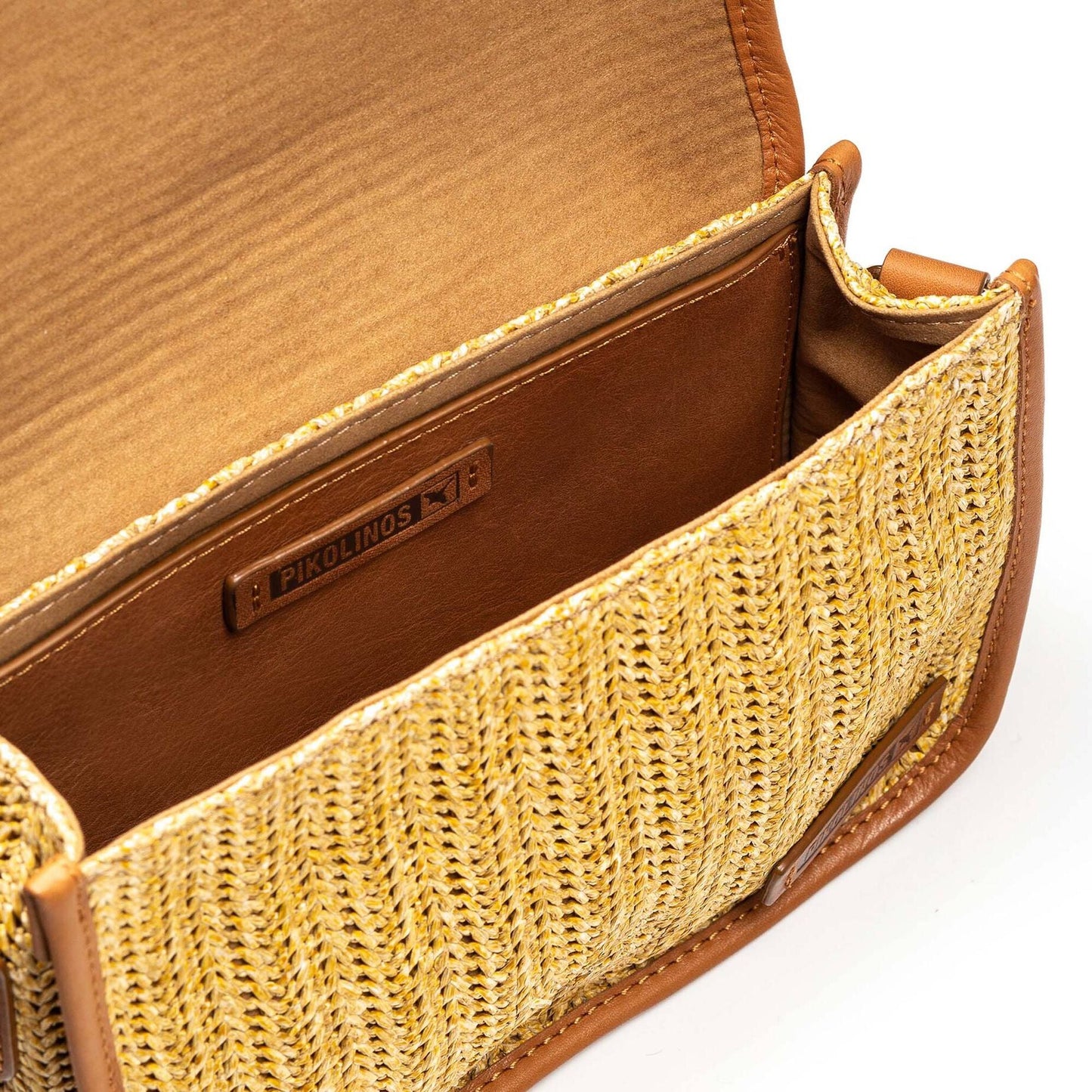 Bolso bandolera de rafia y piel para mujer